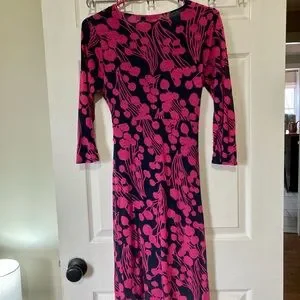 Boden | Dresses | Boden Midi Dress Magenta Navy Floral Twist Lined Vneck  Summer Casual Ladies | Poshmark